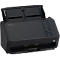 Schwarzer Ricoh SP-1130N Dokumentenscanner vor weissem Hintergrund.