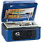 Rieffel Caissette à monnaie Deluxe 1, couvercle à ressort, insertion de la monnaie, serrure à cylindre, L 165 x P 125 x H 86 mm, bleu
