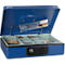 Rieffel Caissette à monnaie Deluxe 4, couvercle à ressort, insertion de la monnaie, serrure à cylindre, L 300 x P 230 x H 86 mm, bleu