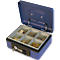 Rieffel Geldkassette Deluxe 2, Federdeckel, Münzeinsatz, Zylinderschloss, B 197 x T 154 x H 86 mm, blau