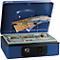 Rieffel Geldkassette Deluxe 3, Federdeckel, Münzeinsatz, Zylinderschloss, B 230 x T 185 x H 86 mm, blau