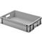 Gray plastic box with handles on the sides, empty.