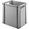 Gray plastic box with handle openings. It stands against a neutral background.