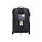 Schwarzer Rucksack, RÃ¼ckseite mit Schultergurten und Etikett: Laptop-Rucksack fÃ¼r 17-Zoll-Laptop.