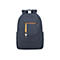 Dunkelblauer Rucksack mit orangefarbenem ReiÃŸverschluss und SchlÃ¼sselanhÃ¤nger. Das Design ist schlicht und funktional.