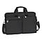 Schwarze Laptoptasche mit zwei AuÃŸentaschen, Tragegriff, Schultergurt und ReiÃŸverschlÃ¼ssen.