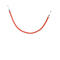 Red rope with silver metal ends, slightly curved against a white background.