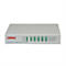 Roline Web Smart 6-Port Gigabit Switch in einem silbernen Metallgehäuse mit leuchtenden grünen Status-LEDs.