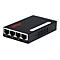 Schwarzer Roline Netzwerk-Switch mit 4 RJ45-Ports, nummeriert von 1 bis 4, und LED-Anzeigen für Status und Strom.
