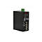 Schwarzer Industrial-Netzwerk-Switch von Roline mit mehreren LAN-Ports und LED-Anzeigen auf hellem Hintergrund.
