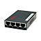 Schwarzer 5-Port Ethernet-Switch mit vier frontseitigen LAN-Anschlüssen und LED-Statusanzeigen.