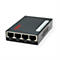 Schwarzer Roline Netzwerk-Switch mit 4 RJ45-Ports und Status-LEDs für Strom sowie Verbindung.
