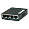 Schwarzer 4-Port Netzwerk-Switch der Marke Roline vor weißem Hintergrund.