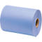 Blue cleaning paper roll. Detail view: The core is brown.