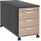 Mobile desk container with three drawers, wood look, anthracite-colored, castors, lockable.