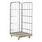 Metal frame roll container on wheels. The cart has a brown grid surface and stands against a white background.