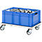 Blue transport box with tools on a trolley.