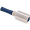 Handheld wrapping roller with blue handle and transparent film for packaging.