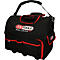 Schwarze Werkzeugtasche mit roten Akzenten, Rädern, Schultergurt und dem Logo KS TOOLS ROLLBAG XL.