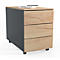 Rollcontainer Dalosa, 3 grifflose Schübe, B 390 x T 700 x H 550 mm, Holz, anthrazit/Honig-Eiche
