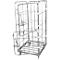 Metal roll container, open door, wheels at the bottom.