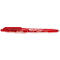 Un bolígrafo Pilot Frixion rojo. Tiene una punta blanca para borrar. Texto: 'remove by friction'.