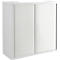 White office cabinet with ribbed sliding doors and handle. Rounded corners.