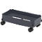 Dark gray PC stand on wheels. The stand has a rectangular shape and cutouts for cables.