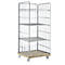 Metalen transportwagen, met wielen en meerdere niveaus. Roosterstructuur, met beige vloeren.
