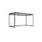 Grey garden pergola with glass sides, white background.