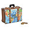 ROOST Sparkasse Koffer, Spardose, entleerbar, 14 x 13 x 6 cm, Porzellan, Landkarten-Motiv, braun-blau