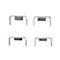 Quatre clips métalliques en forme de U sur fond blanc.