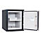 Open black safe with white interior and two shelves.