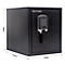 Black safe with keypad and handle. Dimensions are given. Rottner inscription.
