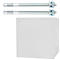 Two anchor bolts with nuts and a white box against a white background.