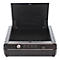 Black safe with open lid. Foam lined interior, locks, buttons and USB port on the front.