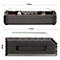 Top and side view of a black box with dimensions. Top: 370mm wide, bottom: 100mm high. Details: buttons, lock.