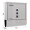 Grey wall-mounted mailbox with nameplate, lock, and three square elements. Rottner logo.