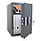 Grey safe, open. Inside: tablet, smartwatch, folders. Door with code and keys.
