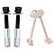 Two bolts with nuts and washers and two keys on a white background.