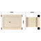 Ein beige Tresor mit den Massen 370x270x265mm, links und rechts daneben werden die Masse angegeben.