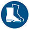 Rótulo informativo duradero, redondo, para uso en interiores, motivo 'Utilizar protección para los pies', EN ISO 7010, autoadhesivo, azul-blanco, 1 unidad
