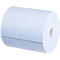 Un rouleau de papier bleu clair seul, type essuie-mains, sur fond blanc.