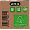 Gros plan sur une boîte en carton avec des logos et textes verts : 40761E, 57mm, 40mm, 18m, Exacompta Paris.