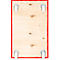 Planche de bois avec cadre rouge et roulettes aux coins.