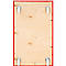 Planche de bois rectangulaire avec bords rouges et roues aux coins.