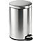 Silver trash can with lid and foot pedal.