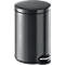 Gray, cylindrical pedal bin with a glossy finish and a silver pedal.