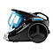 Schwarzer Rowenta Compact Power Staubsauger mit blauem Staubbehälter auf weißem Hintergrund.