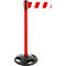 Red barrier post with red and white striped belt. Black base.